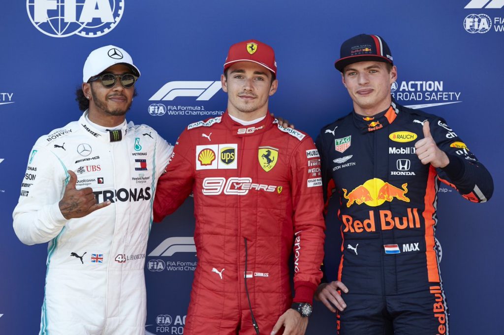 Lewis Hamilton, Charles Leclerc e Max Verstappen