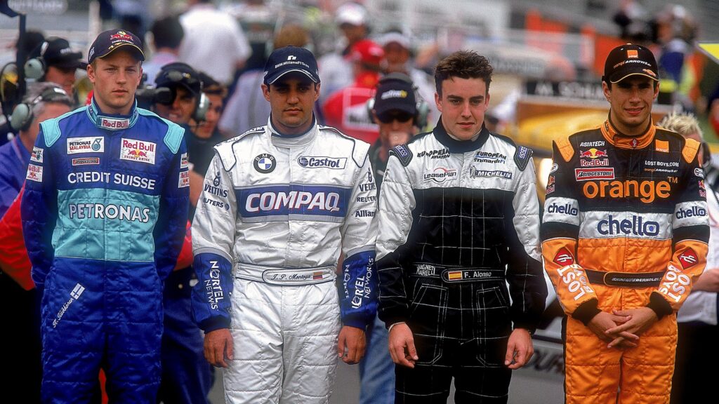 Raikkonen (Sauber), Montoya (Williams-BMW), Alonso (Minardi), Bernoldi (Arrows)