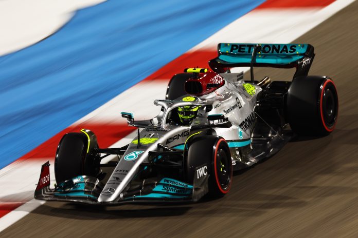 Hamilton F1 2022 Bahrain GP on the podium